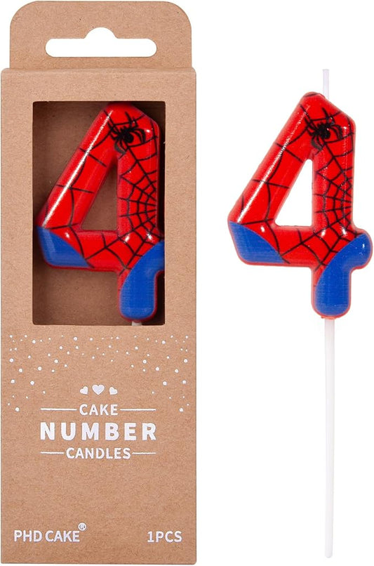 PHD CAKE 2.76 Inch Number 4 Spider Birthday Candles, Spider Cartoon Themed Number Candles, Cake Number Candles, Party Celebration