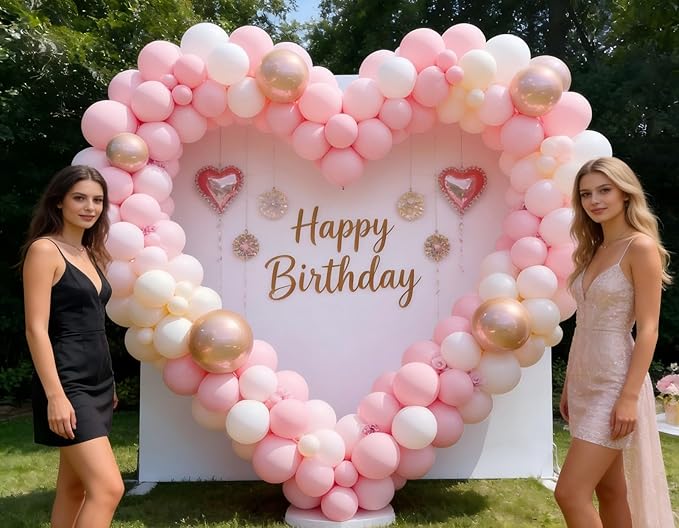 Valentines Day Decorations Pink Balloon Garland Arch Kit 162Pcs Rose Gold Pink Balloon Arch Kit for Girls Birthday Wedding Princess Theme Bridal Shower Galentines Day Decor