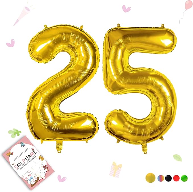 40 inch Number Balloon 0-9 Gold Large Number 25 Balloons,Digital Balloons for Birthday Party Celebration Decorations Supplies, Helium Foil Number Balloons for Wedding Anniversary