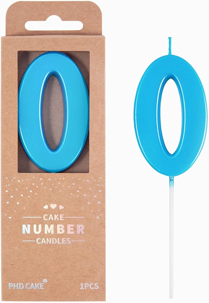 PHD CAKE 2.76 Inch Modern Blue 0 Number Birthday Candles, Blue Number Candles, Cake Number Candles, Party Celebration