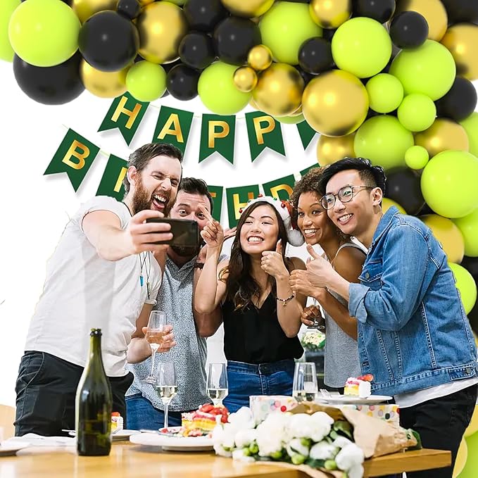 Lime Green Black Balloon Arch Kit - Lime Green Black Balloon Metallic Gold Balloons for Camo Military Hero Video Game Miner Birthday Graduation Wedding Party Decorations