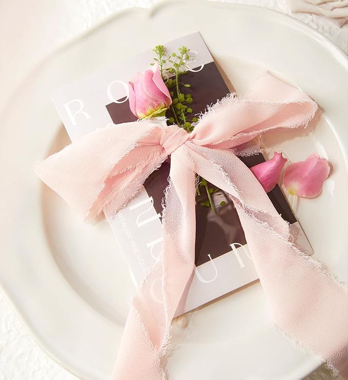 Pink Ribbon, 3 Rolls Boho Ribbons for Gift Wrapping, 1 1/2 inch x 7Yd Ribbon for Flower Bouquet, Wedding Silk Ribbons, Bouquet Wrap, Bridal Bouquets, DIY Crafts for Mothers Day
