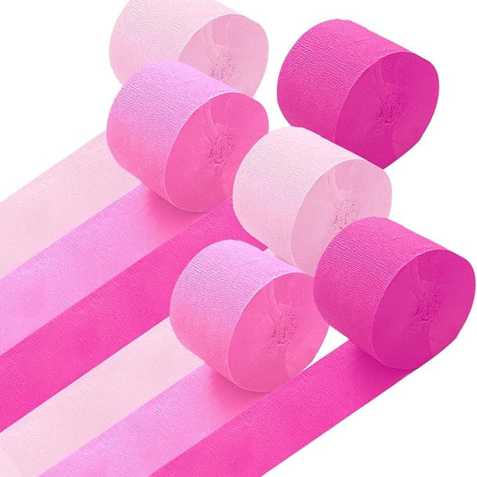 6 Rolls Hot Pink and Pink Crepe Paper Streamers for Party Decorations-82ft Long and 1.77in Wide