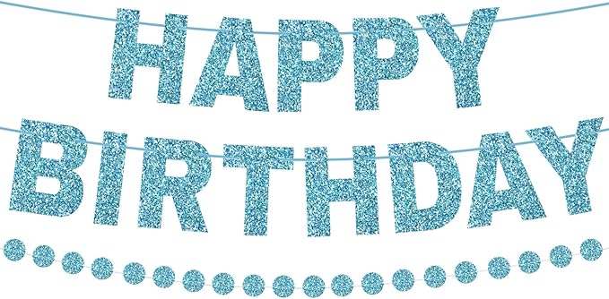 Happy Birthday Banner Pre-Strung Birthday Party Decorations NO DIY Glitter Happy Birthday Sign Circle Dots Garland Birthday Hanging Decorations for Women Men Birthday Party Supplies (Blue)