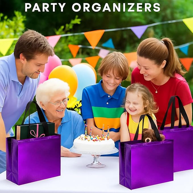 VGOODALL 15 Pack Purple Gift Bags with Handles, 12.6" x 5" x 11" Large Reusable Party Favor Bags Bulk for Birthday Wedding Party