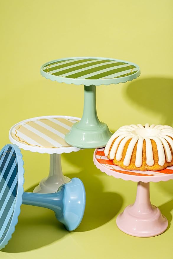 Light/Dark Blue Distressed Stripe Melamine Cake Stand for Celebrations Tiered Dessert Display at Birthdays, Weddings & All Gatherings – Stylish Presentation In Every Occasions