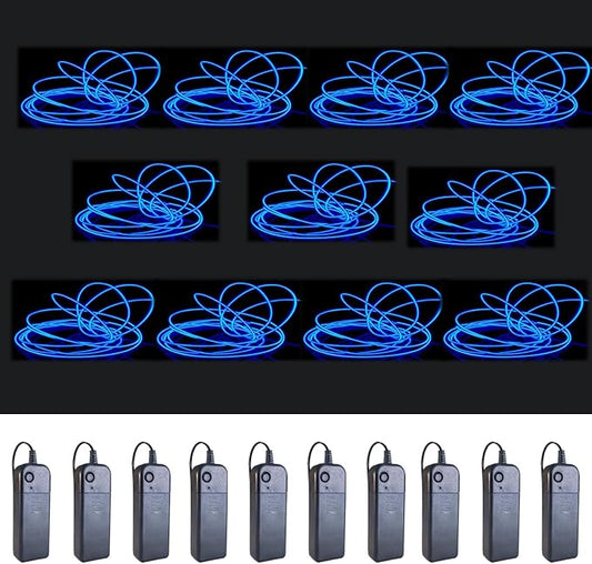 MaxLax EL Wire Blue 10-Pack, 16.4ft/5m Neon Light Wire with Noise Reduction and Battery Pack…