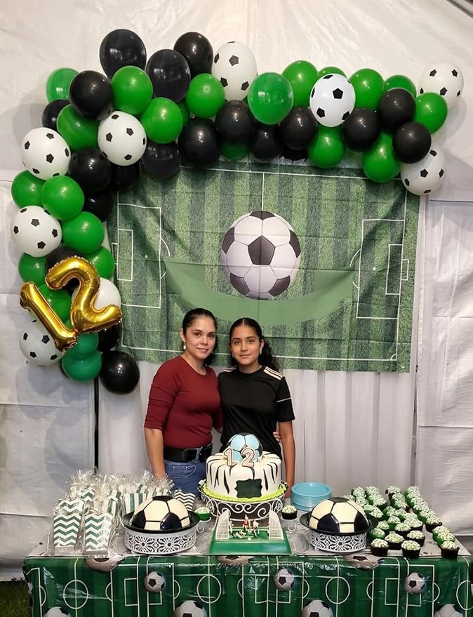 Soccer Balloons, 50 Pcs 12 Inch Green Black Soccer Print Latex Balloons for Boys Kids Soccer Birthday Party Decorations, Sports Theme Party Supplies