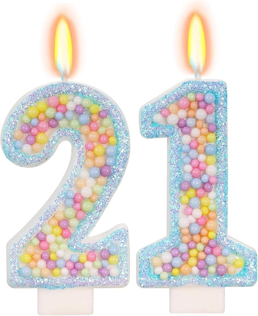 Blue Birthday Candles - Number 21 Candle, Colorful Macaron Candles, 21 Birthday Decorations for Girls Boys, Cake Decorations, Theme Party Supplies (Blue)