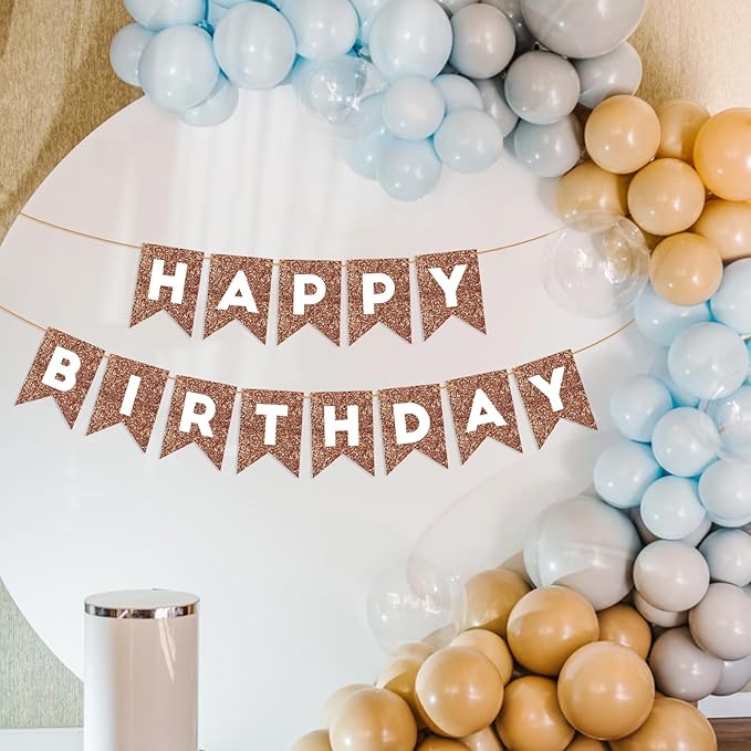 Brown Happy Birthday Banner Birthday Sign for Backdrop Brown Birthday Party Decorations for Boys Girls Happy Birthday Garland Bunting Banner Kids Adults Party Supplies