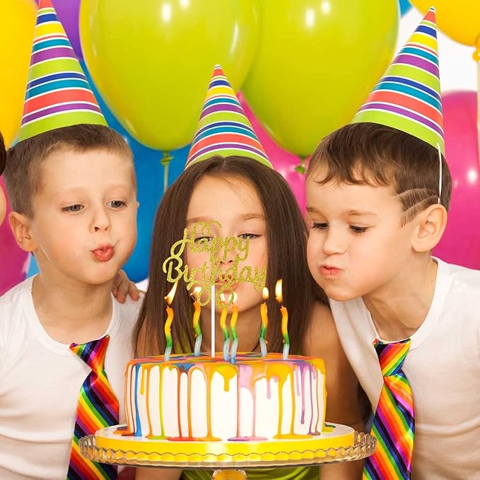 40 Pieces Happy Birthday Cake Toppers - Glitter Picks for Dessert Decorations - Party Supplies in 8 Colors
