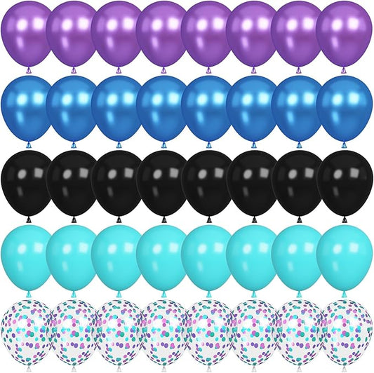 60 Pcs Black Purple Blue Balloons, Metallic Blue Purple Black Teal Confetti Latex Party Helium Balloons for Kids Boys Video Game Baby Shower Gaming Engagement Graduation Birthday Party Decorations