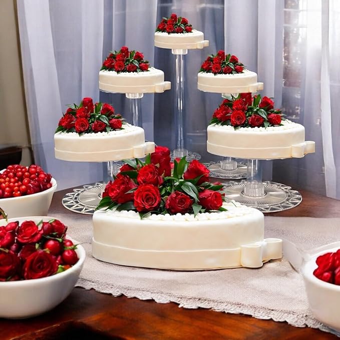 6 Tier Acrylic Wedding Cake Stand Set - Heavy Duty Round Cake and Cupcake Stand Combo for Home Decor, Wedding, Party, Birthday - Crystal Clear Cake Stand, Dessert Display Stands