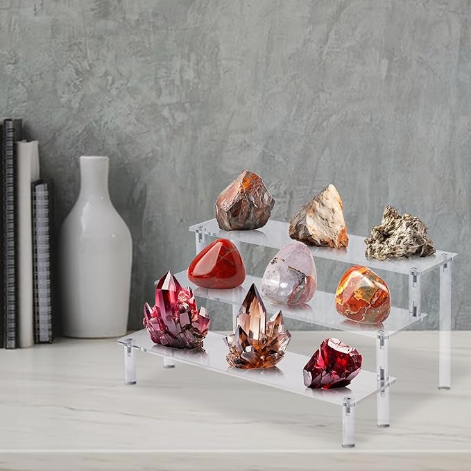 Hoewina 2PCS Acrylic Risers Display Stands, 3 Tier Perfume Organizer Display Shelf & Versatile Cupcake Stand Holder, Display Risers for Figures, Dessert Shelves for Party for Decoration and Organizer