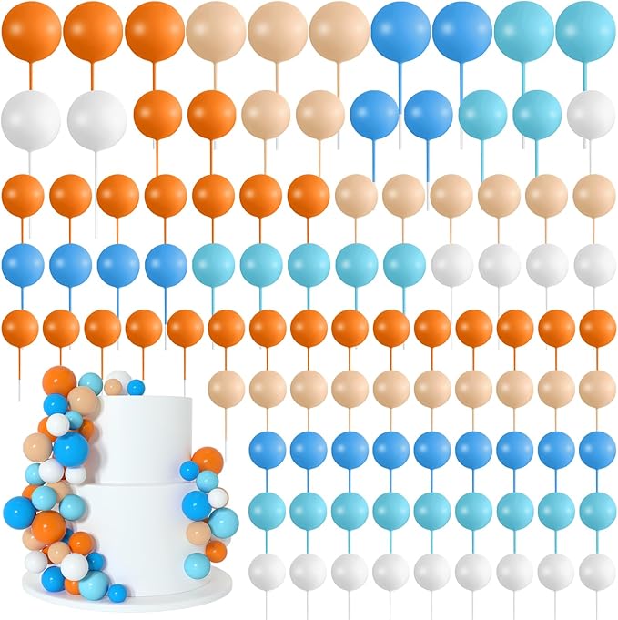 138 Pcs Balls Cake Topper Decorations Balloon Cupcake Toppers Foam Multisize Cake Topper Balls for Birthday Party Wedding Anniversary(Bright Colors)