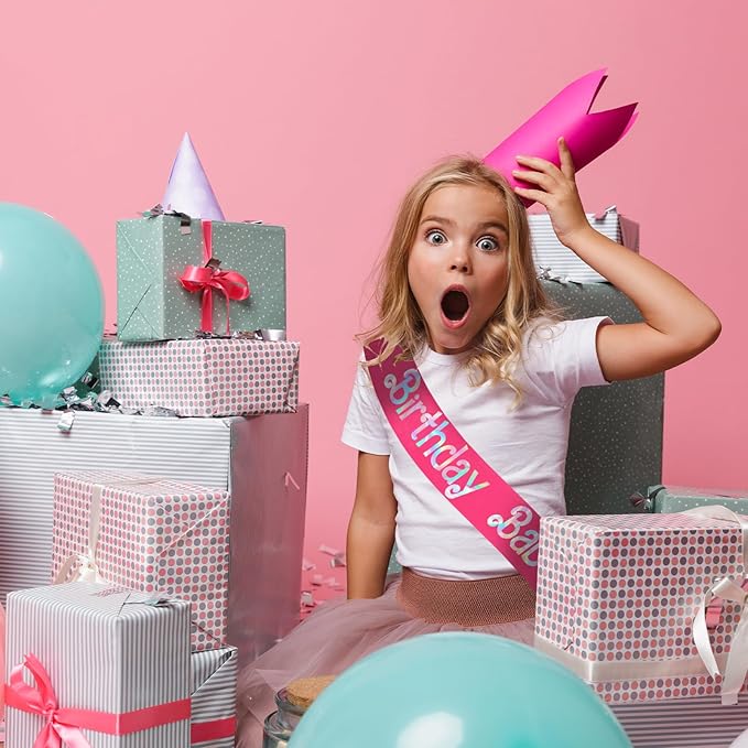 Birthday Babe Sash with Iridescent Foil, Hot Pink Birthday Sash for Girls, Women. Happy Bday Sash for Official Teenager Sweet 16, 21st 30th 40th 50th or Any Other Bday Party