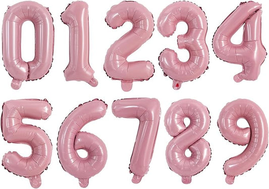 TONIFUL Balloons 16 Inch Pink 0-9 Number Mylar Foil Balloons 10 Pcs Custom digitalal Balloons for 2026 New Year Eve Birthday Party Engagement Graduations Anniversary Baby Shower