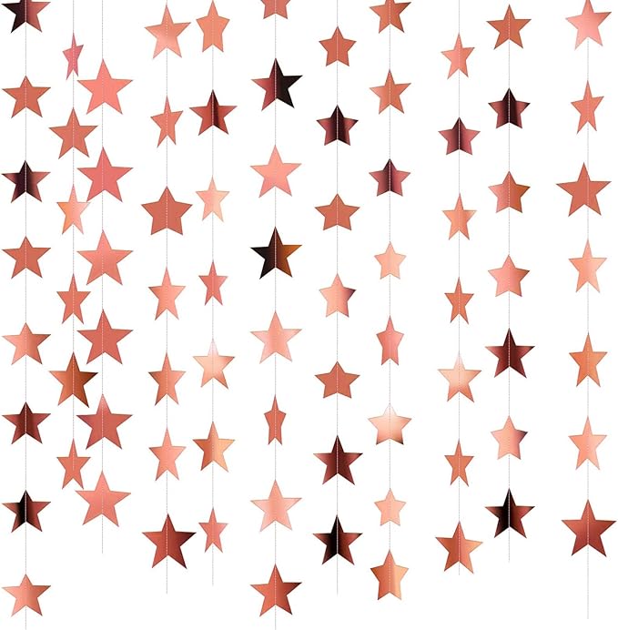 Patelai Glitter Star Garland Banner Decor, 130 Feet Star Hanging Bunting Banner Bright Backdrop for 2026 Graduation Prom Wedding Birthday Christmas Party Supplies(Glitter Rose Gold)