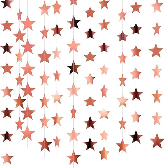 Patelai Glitter Star Garland Banner Decor, 130 Feet Star Hanging Bunting Banner Bright Backdrop for 2026 Graduation Prom Wedding Birthday Christmas Party Supplies(Glitter Rose Gold)