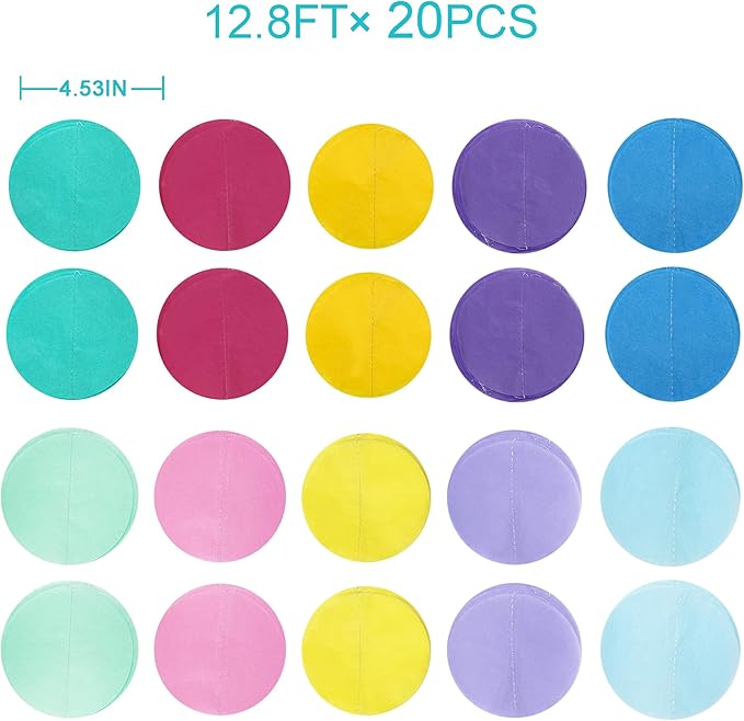 256Ft Pastel Party Decorations Big Circle Dot Backdrop Streamer Pastel Tissue Paper Polka Dots Hanging Curtain Garland for Birthday Wedding Bachelorette Engagement Baby Shower Macaron Party Supplies