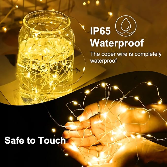 Fairy Lights,Silver Wire String Lights Waterproof,Battery Operated 7FT 20LED Firefly Starry Moon Lights for DIY Christmas Wedding Party Bedroom Decor (Warm White, 50 Pack)
