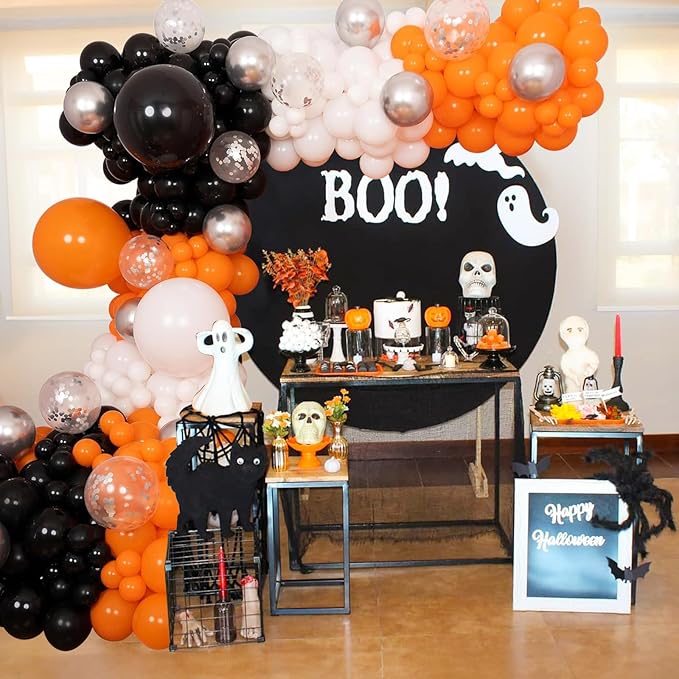 Orange and Black Balloon Arch Garland Kit, Orange Black White Confetti Spike Star Balloons for High College School Class of 2026 Graduate Congratulations Halloween Birthday Party Decoration Supplies