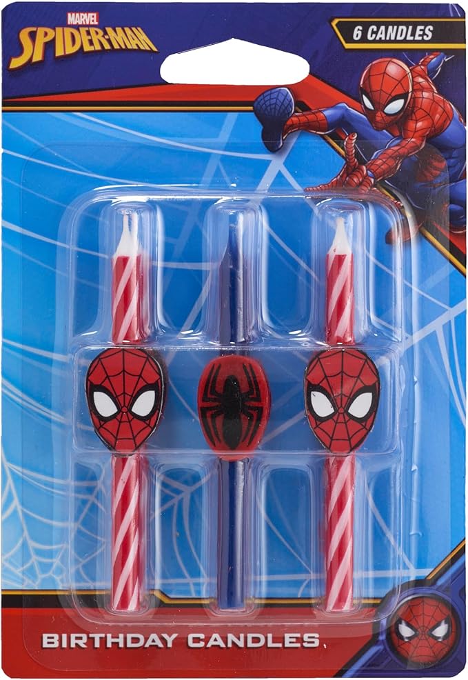 Marvel’s Spider-Man™ Birthday Cake Candles | 6 Birthday Candles for Cake Decorations, Red & Blue Candles, Cake Toppers for Spiderman Party