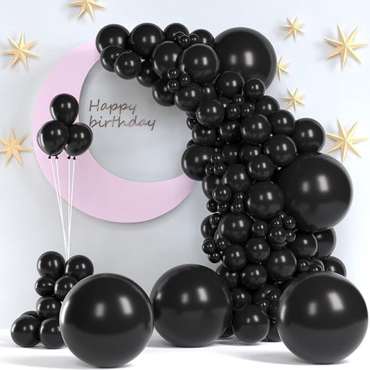 Black Balloons, 140pcs Black 18 12 10 5 Inch Different Sizes Pack Party Latex Balloons for Birthday Halloween Holiday Balloon Garland as Party Decorations