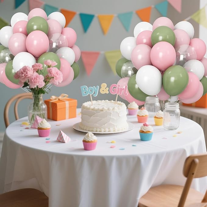 Dusty Pink Green White Balloons for Fairy Birthday Party Decorations 60PCS 12INCH Light Pink Sage Olive Green Clear Helium Latex Balloons for Arch Woodland Decor Butterfy Wildflower Baby Shower