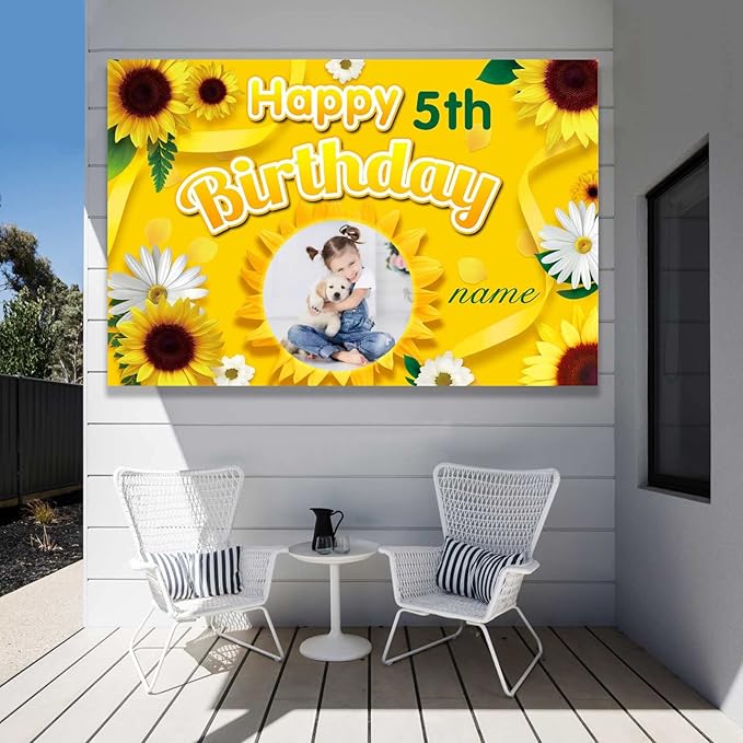 Custom Sunflower Happy Birthday Party Decorations Supplies Personalized Sunflower Birthday Backdrop Banner(6x9ft)