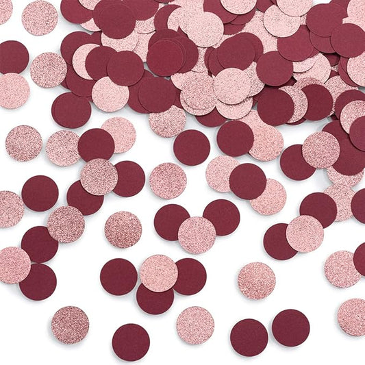 Glitter Confetti Table Decoration for Engagement Bridal Shower Baby Birthday Wedding Party,1.2 inch in Diameter(rose gold glitter,burgundy,200pc)