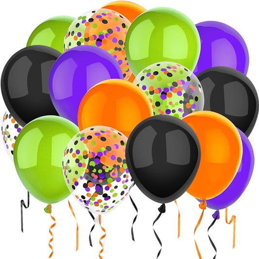 50 Pcs 12 Inch Halloween Balloons Orange Black Purple Green Confetti Balloons for Halloween Trick or Treat Party Spooky Ghost Party Bar Birthday Graduation Decoration
