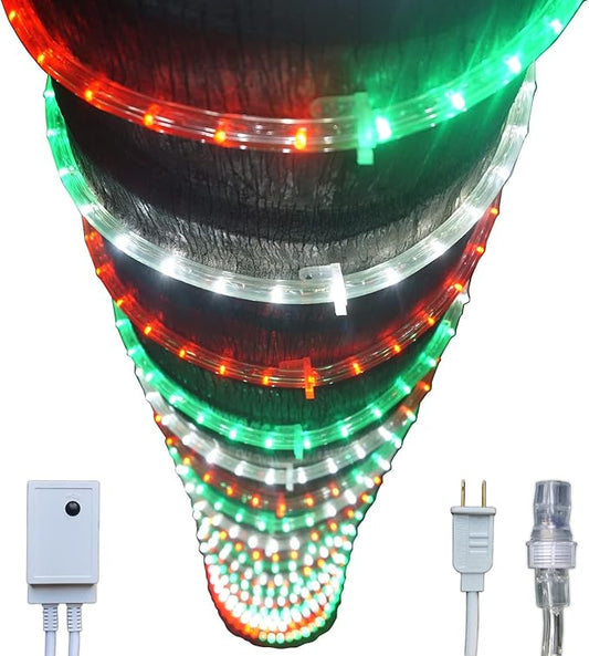 Russell Decor 100ft Red White Green LED Rope Lights with Patriotic Lights with 4-Level Dimmable Controller Outdoor Decorative Lighting for California Mexico Italy Theme Colors Decor