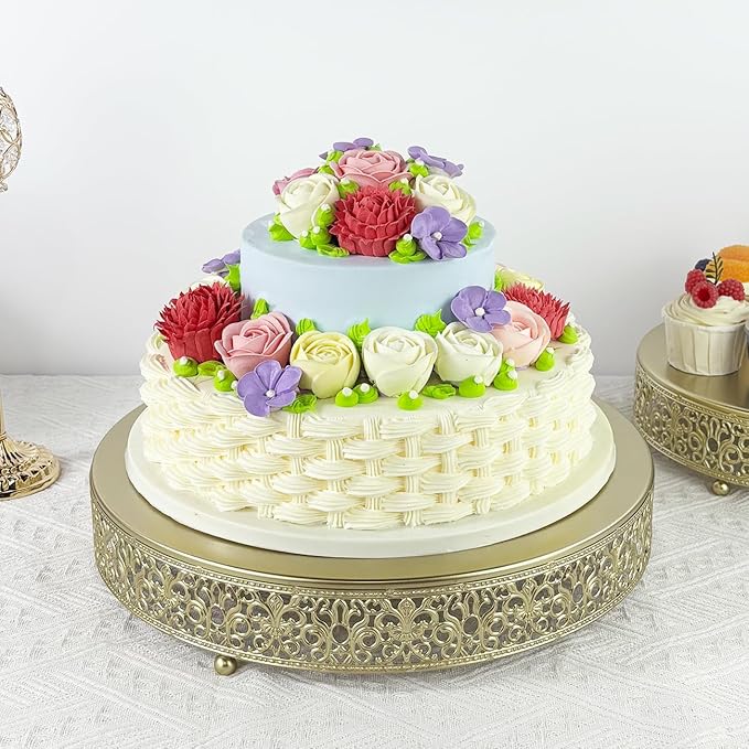 2 Pcs Metal Cake Stand,14" 16" Large Round Cupcake Dessert Stand Cake Display Holder Decor for Wedding Party Birthday Baby Showers Anniversary Cake Pedestal,Gold (14 Inch+16 Inch)