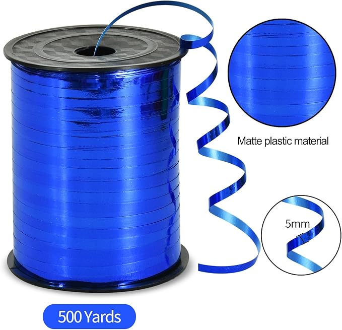 TONIFUL 500 Yards Curling Ribbon-Balloon String - Shiny Blue Metallic for DIY Decor, Gift Wrapping, Bows for Christmas, New Year, Birthday, Graduation