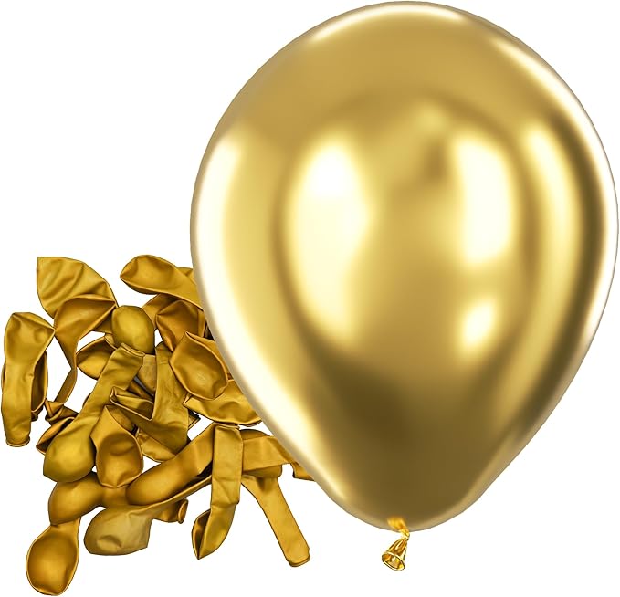 Bezente Metallic Gold Balloons Latex Balloons - 150 Pack 5 inch Chrome Gold Helium Balloons for Wedding Birthday Bridal Shower Graduation Christmas Party Decorations