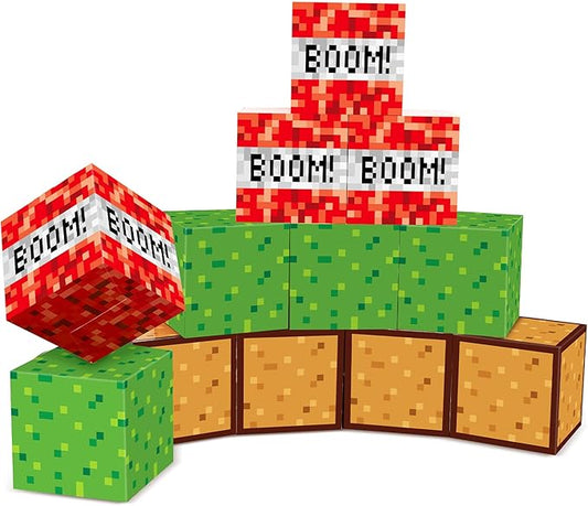 12Pieces Large Pixel Mining Party Boxes Video Game Party Decorations Pixel Mining Theme Birthday Parties Supplies Pixelated Video Gaming Centerpieces Boxes for Kid Teen Gift Birthday Parties Favor