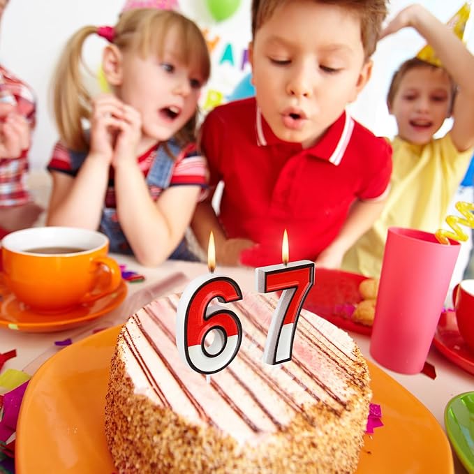 Conelist 6 7 Cartoon Red and White Birthday Cake Candle 6th and 7th Cupcake Topper, I was 6 Now Im 7 Cake Decorations for Animated and 6/7 Birthday Decoration Cartoon Party Supplies