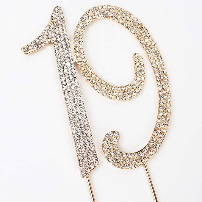 Bling Crystal Rhinestone 19 Birthday Cake Topper - Best Keepsake | 19th Party Decorations Gold