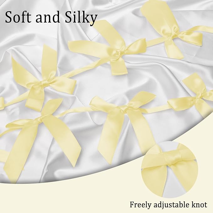 2pcs Light Yellow Bow Garland Banner - 8.3 Feet Coquette Ribbon Bow Decorations for Baby Shower, Birthday Party, Bridal Shower Decor (Yellow)