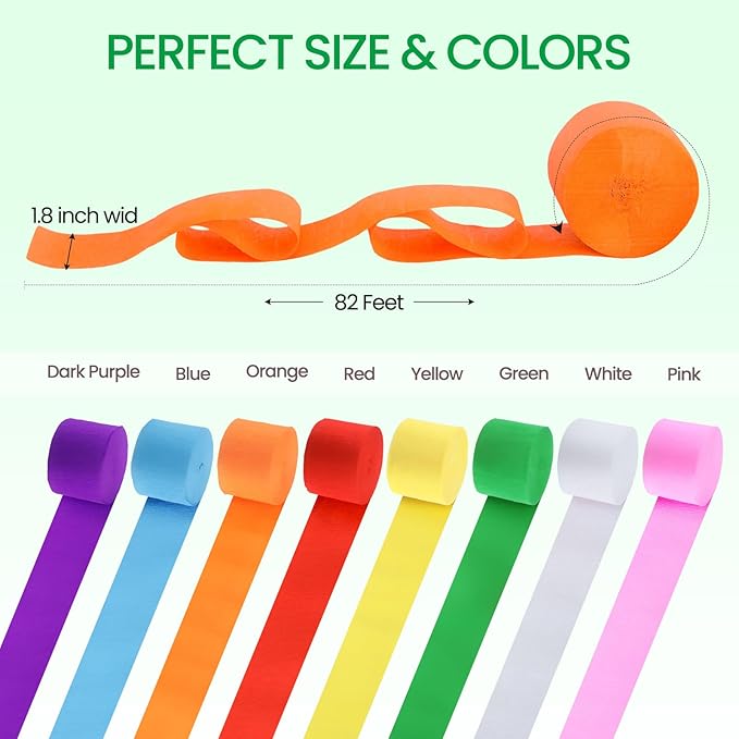 Noveread 72 Rolls Crepe Paper Streamers Roll 8 Colors Rainbow Party Decoration Streamers for Birthday Party Wedding Ceremony Baby Shower DIY Crafts