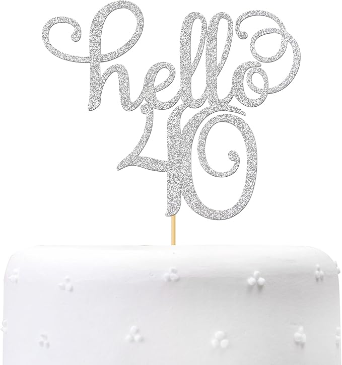 Sliver Glitter Hello 40 Cake Topper - Cheers to 40th Years - 40 and Fabulous Cake Topper - 40th Birthday/Wedding Anniversary Party Sign Decorations