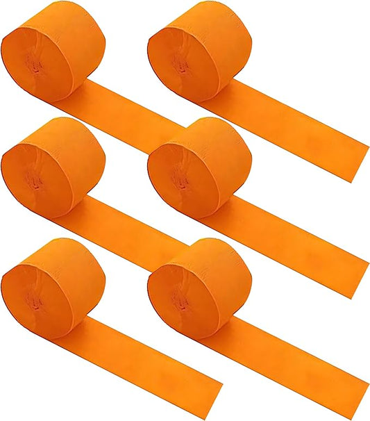 6 Rolls Crepe Paper Streamers, Orange Streamers for Party Decorations, Wedding Decorations, Birthday Decorations, Baby Shower Decorations (1.8 Inch x 82 Ft/Roll)