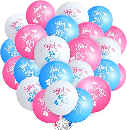 60 Pieces Gender Reveal Balloons Girl or Boy Latex Reveal Party Balloon in White, Pink and Blue Shower Party Decorations Supplies for Baby Shower Gender Birthday