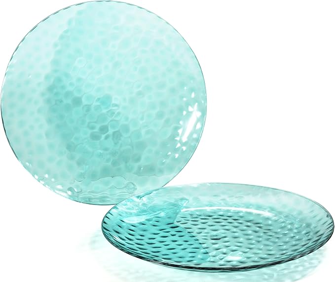 " OCCASIONS " 50 Plates Pack (25 Guests)-Heavyweight Wedding Party Disposable Plastic Plate Set -25 x 10'' Dinner + 25 x 7'' Salad/dessert plates (Coastal Clear Blue)