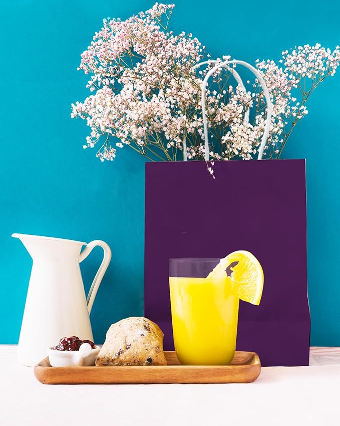 qiqee 24PCS Small Gift Bag with Handles Bulk 8.3"x6"x3" Gift Bags Cardamom Purple Bags Multiple Uses (Small Size)