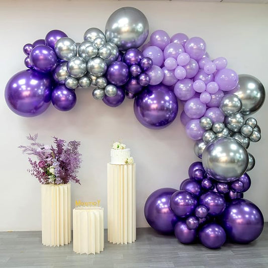 Purple Silver Balloon Garland 127 Pcs 18In 12In 10In 5In Latex Balloons Arch Kit for Halloween Retirement New Year Graduation Birthday Party Decors (Purple Silver)