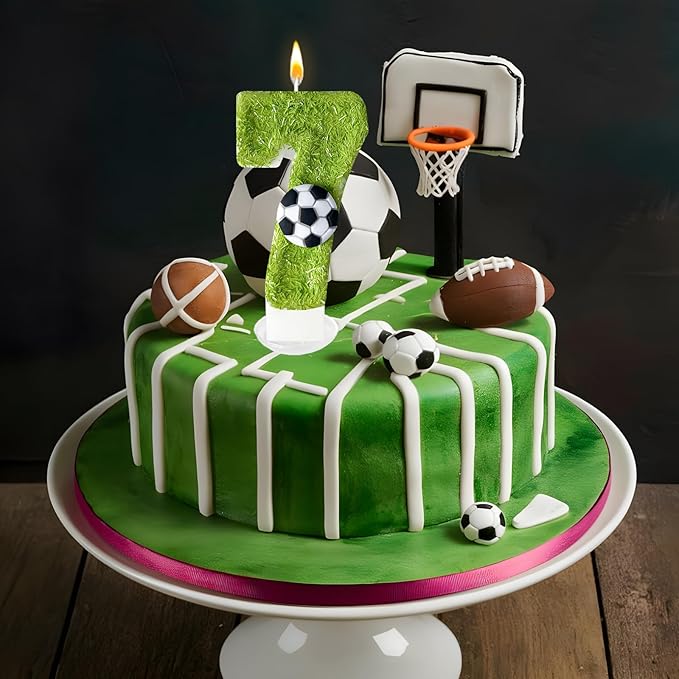 7th Birthday Candles，Soccer Birthday Decorations，Suitable for Girl and boy Cake Toppers, Wedding Cakes, Anniversaries, Party Celebrations, Birthday Decorations