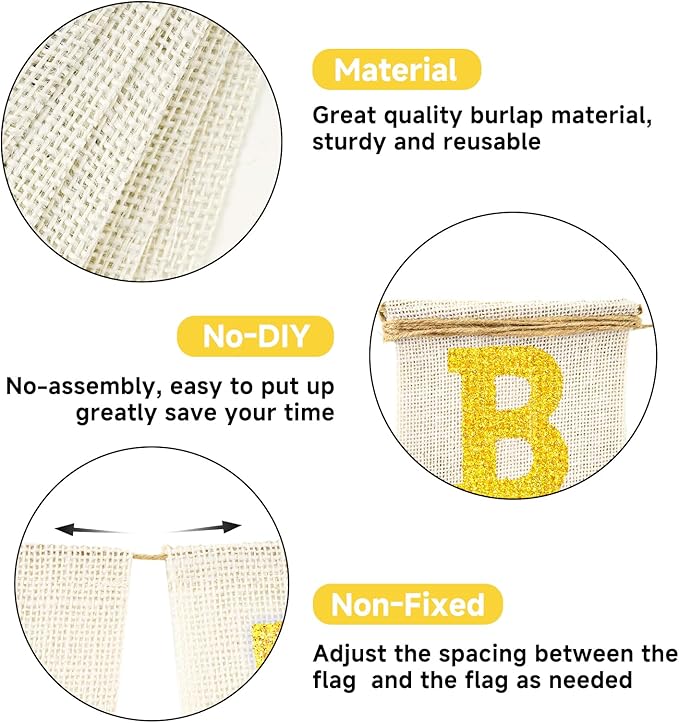 Anwyll Happy Birthday Banner - NO DIY Burlap Happy Birthday Banner Sign Happy Birthdays Party Decoration Happy Birthdays Banners Bunting for Women Men Girl Boy Celebration Party Backdrop(Glitter Gold)