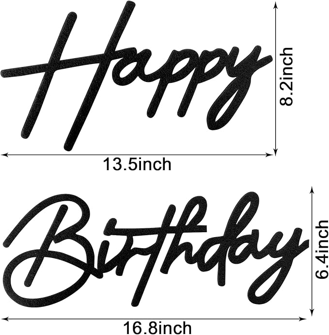 Happy Birthday Sign - Black Felt 'Happy Birthday' Letter Sign for Balloon Arch Backdrop Decorations - 1 Count, Unisex, All Ages, Boys, Girls
